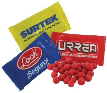 Dulces promocionales: sobres con su marca, contiene 4 gr de producto.